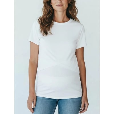 Target Women's Crew Neck Cross Over Nursing Maternity Short Sleeve Top - White - Size: Medium - Motherhood Maternity