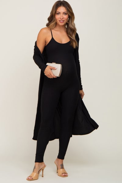 PinkBlush Black Ribbed Maternity Jumpsuit Two Piece Set