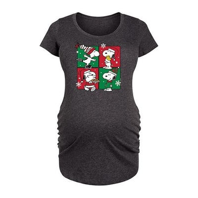 Kohl's Maternity Peanuts Snoopy Christmas Grid Graphic Tee