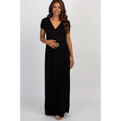 Target Pinkblush PinkBlush Black Draped Maternity/Nursing Maxi Dress Large