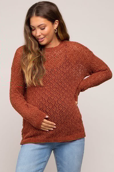 PinkBlush Rust Chenille Open Knit Maternity Sweater