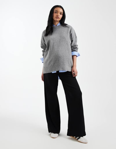 ASOS Mamalicious Maternity over the bump wide leg jersey pants in black