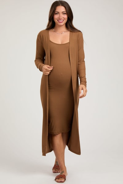 PinkBlush Camel Ribbed Cardigan 2 Piece Maternity Set