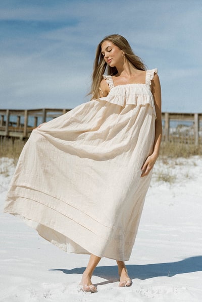 Worth Collective Lelah 100% Linen Maxi Dress in Natural - Bump Friendly
