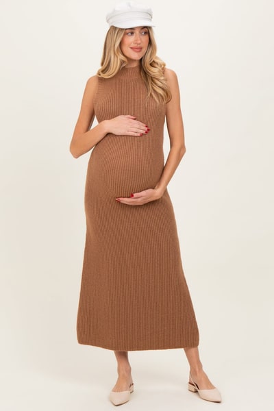 PinkBlush Mocha Chunky Knit Sleeveless Maternity Maxi Dress