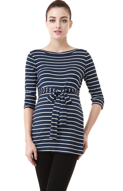 Kimi + Kai Kimi + Kai Maternity "Whitney" Striped Boat Neck Top