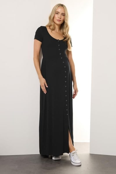 Yours Clothing LTS Tall Maternity Black Modal Ribbed Button Maxi Dress