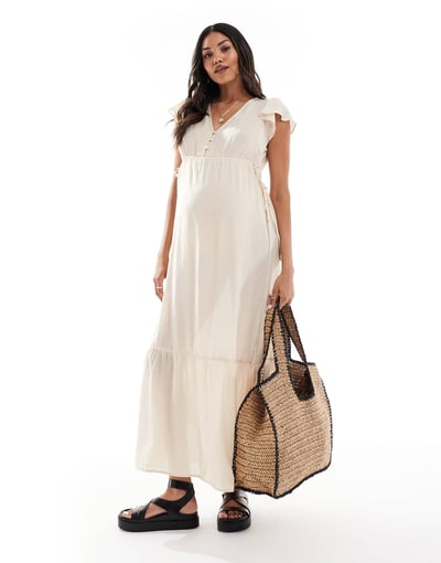 ASOS Mamalicious Maternity maxi dress in oatmeal