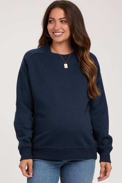 PinkBlush Navy Blue Pullover Maternity Terry Crewneck