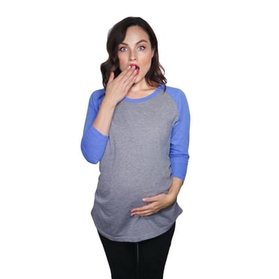 Target Maternity Raglan Shirt Comfortable 3/4 Long Sleeve Ruched Pregnancy Baseball Top - Crazy Dog Maternity Raglan with Fun Design Dark Grey S