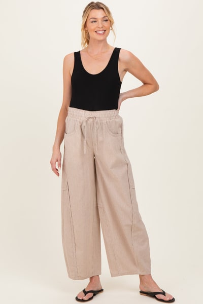 PinkBlush Camel Striped Cotton Barrel Leg Maternity Pants