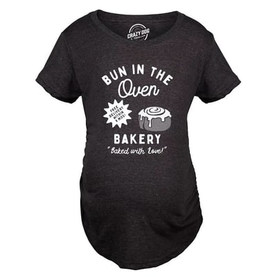 Target Maternity Bun In The Oven Bakery T Shirt Funny Cute Pregnant Pastry Baking Tee for Ladies - Crazy Dog Maternity T Shirt For Foodies Black XXL