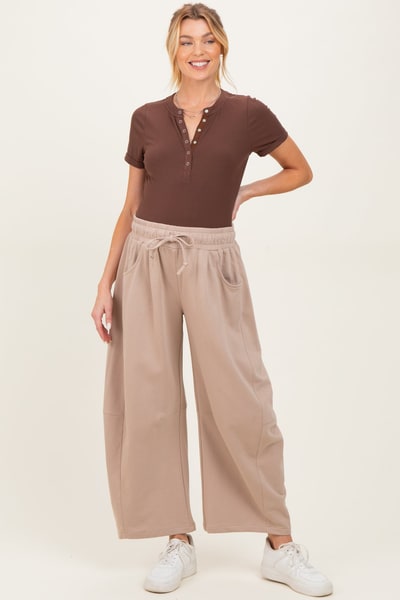 PinkBlush Taupe Barrel Leg Terry Maternity Sweatpants