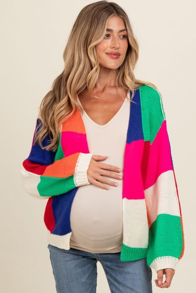 PinkBlush Multicolor Checkered Maternity Cardigan Sweater