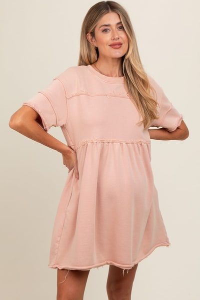 PinkBlush Mauve Raw Hem Maternity Short Sleeve Dress