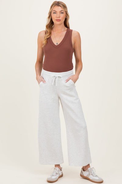 PinkBlush Light Heather Grey Ankle Wide Leg Maternity Lounge Pants