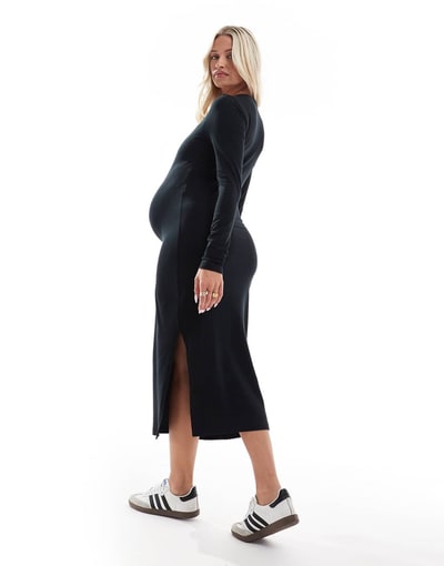 ASOS Mamalicious Maternity jersey bodycon midi dress in black
