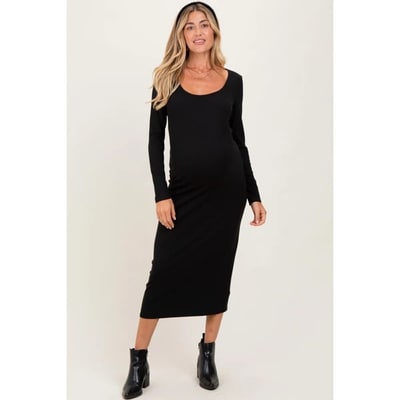 Target Pinkblush Black Scoop Neck Long Sleeve Maternity Midi Dress Large