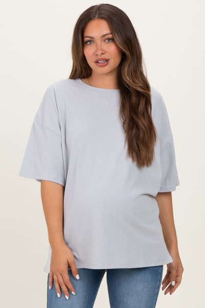 PinkBlush Heather Grey Cotton Oversized Maternity Tee