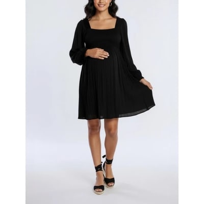 Target Women's Smocked Babydoll Long Sleeve Mini Dress - Core Black - Size: Medium - Motherhood Maternity