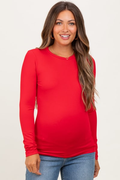 PinkBlush Red Basic Long Sleeve Maternity Top