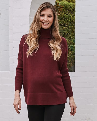 Angel Maternity All in One Maternity Reversible Knit Sweater Burgundy