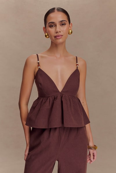 MESHKI Janayia Cotton Beaded Top - Dark Espresso