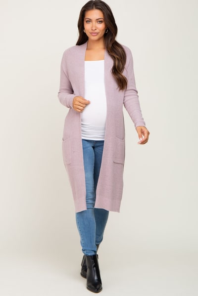 PinkBlush Mauve Open Front Long Maternity Cardigan