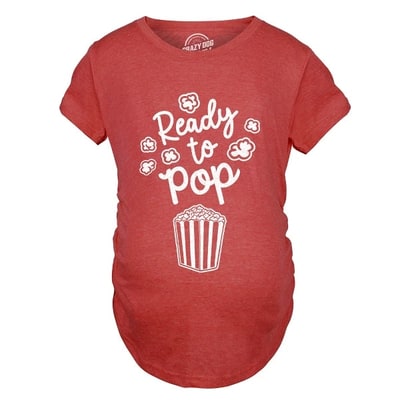 Target Ready to Pop Maternity T Shirt Funny Sarcastic Popcorn Joke Pregnancy Tee for Ladies - Crazy Dog Maternity T Shirt For Foodies Red S