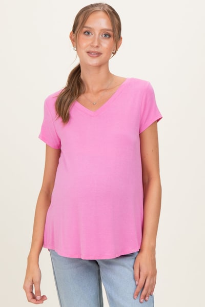 PinkBlush Pink Basic V-Neck Short Sleeve Maternity Top