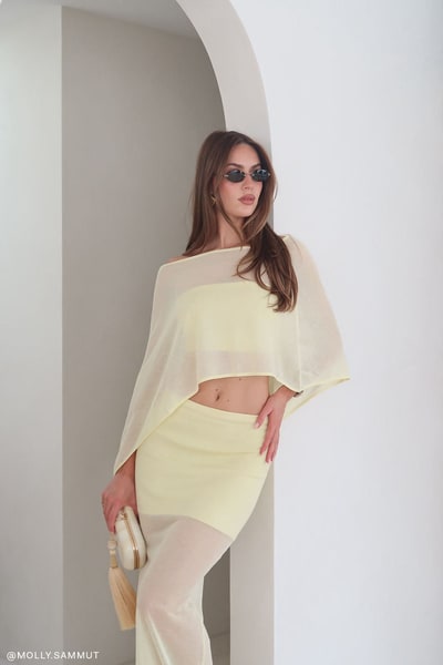 MESHKI Lyra Sheer Knit Cape - Lemon