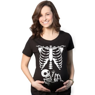 Target Maternity Skeleton Baby T Shirt Funny Cute Pregnancy Halloween Tee Announcement - Crazy Dog Maternity T Shirt For Halloween Season Black 3XL