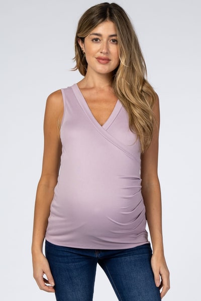 PinkBlush Lavender Crossover Ruched Maternity Nursing Tank