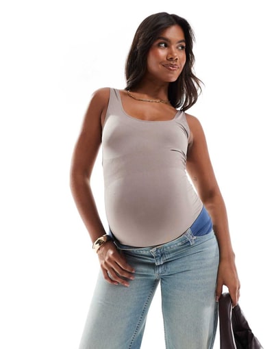 ASOS Mamalicious Maternity seamless tank top in taupe