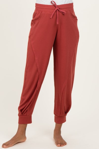 PinkBlush Brick Waffle Knit Raw Seam Maternity Joggers