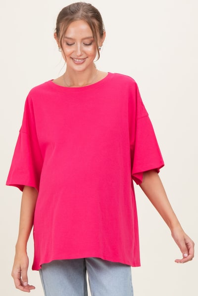PinkBlush Hot Pink Cotton Oversized Maternity Tee
