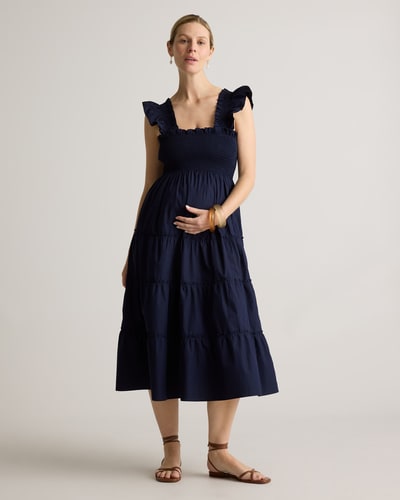 Quince 100% Organic Cotton Poplin Maternity Smocked Midi Dress