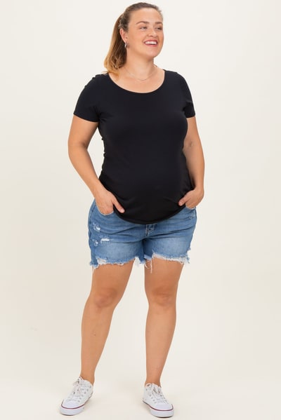 PinkBlush Blue Super Distressed Maternity Plus Jean Shorts