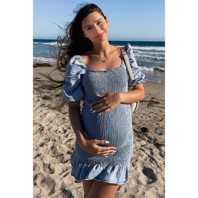 Target Pinkblush Light Blue Square Neck Smocked Denim Maternity Dress XL