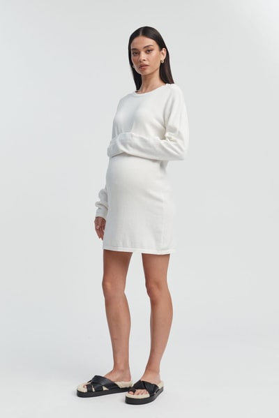 Legoe Heritage Lightweight Cotton Knit Mini Dress (Off White)