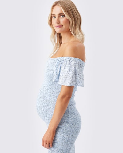 Ripe Maternity Selma Shirred Dress  Pale Blue