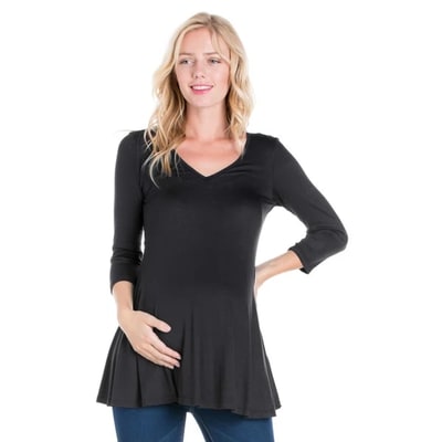 Target 24seven Comfort Apparel Maternity Three Quarter Sleeve V Neck Tunic Top -Black-S