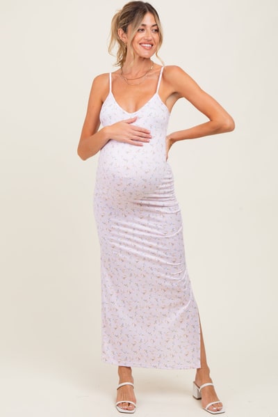 PinkBlush Light Pink Spring Floral Print Sleeveless Maternity Dress