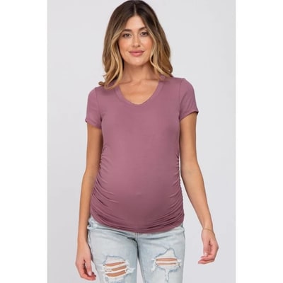 Target Pinkblush Dark Mauve Basic Short Sleeve Maternity Fitted Top XL