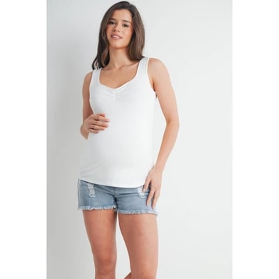 Target Hello Miz Women's V Neck Ruched Maternity Tank Top - Ivory - Medium