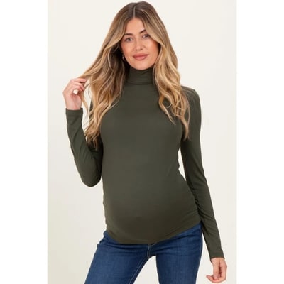 Target Pinkblush Olive Maternity Mock Neck Top XL