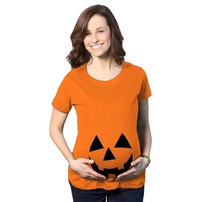 Target Maternity Happy Jack O Lantern Pregnancy T Shirt Cute Halloween Pumpkin Bump Tee - Crazy Dog Maternity T Shirt For Halloween Season Orange S