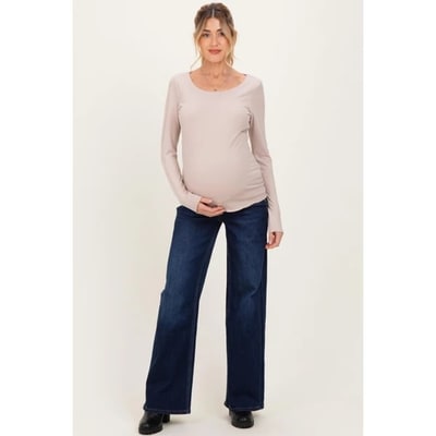 Target Pinkblush Navy Dark Wash Relaxed Wide Leg Maternity Jeans 26