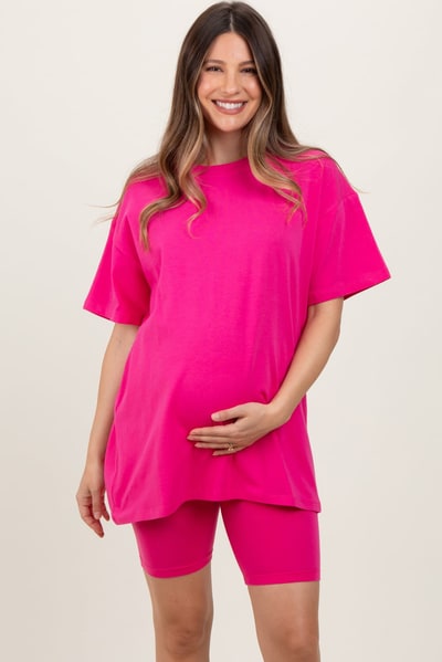 PinkBlush Fuchsia Biker Shorts Maternity Set