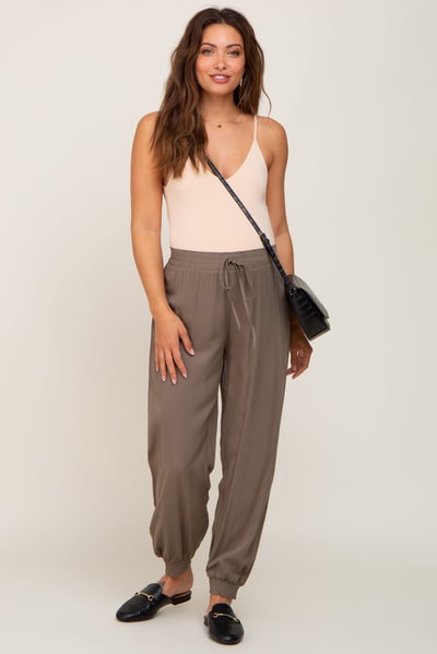 PinkBlush Olive Drawstring Accent Maternity Joggers
